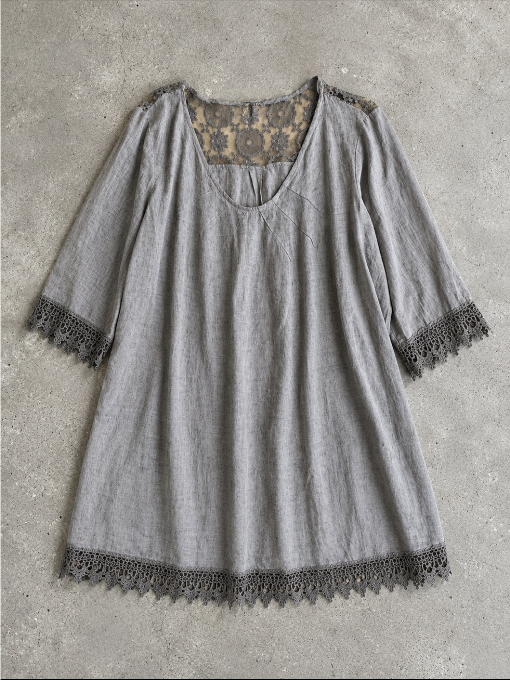 Stella Rosa 100% Linen Lace Trim Shift Tunic Dress Brown 2X Made in Italy Office